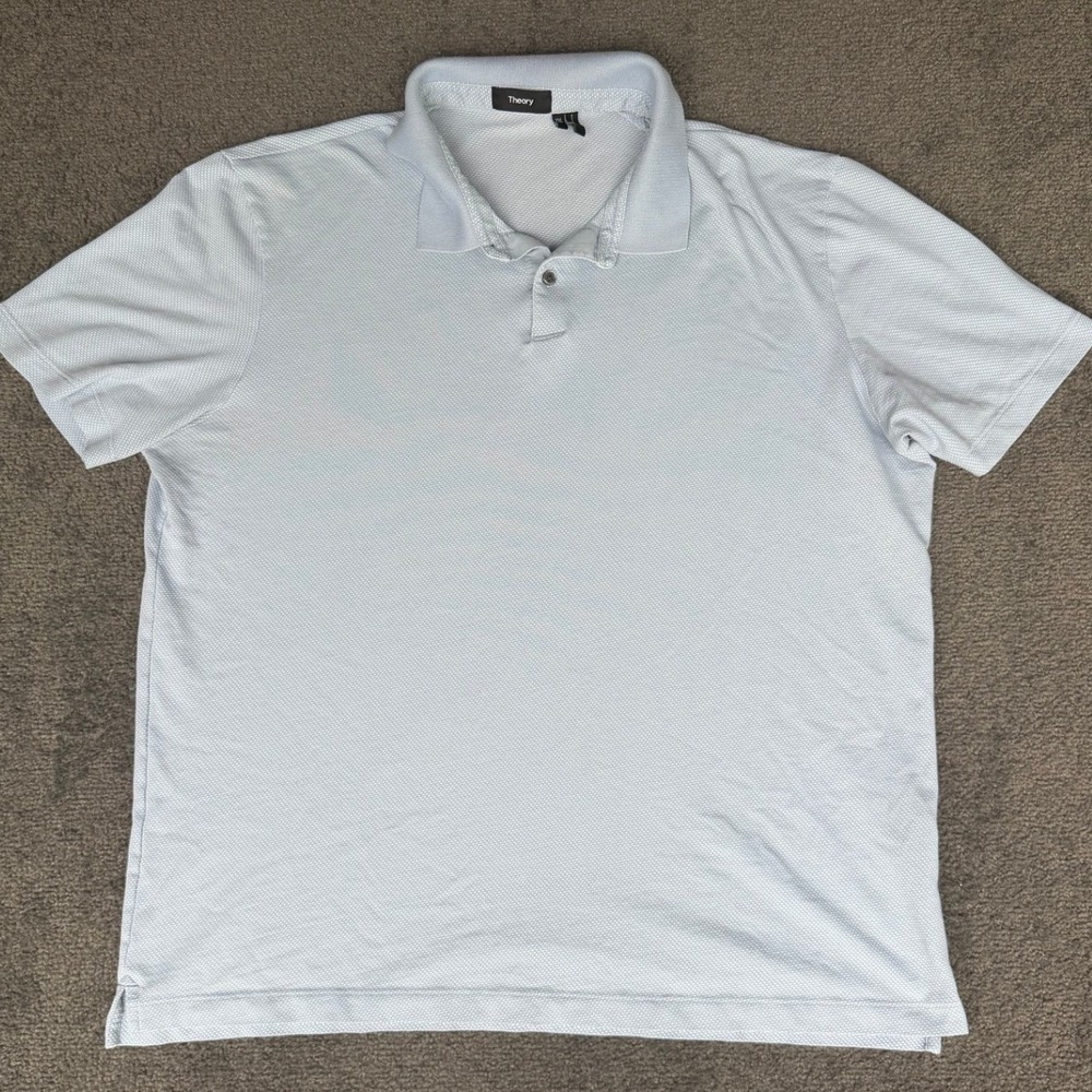 Theory‎ Mens XXL Standard Polo Birdseye Pique Light Blue Cotton Blend K0494562